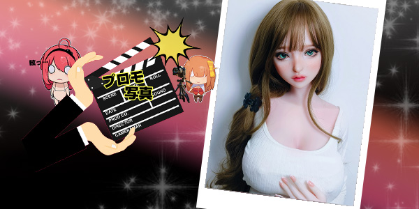 Collage featuring an anime-style clapperboard with two chibi characters on a starry background, beside a portrait of a woman with long light-brown hair in a white top.